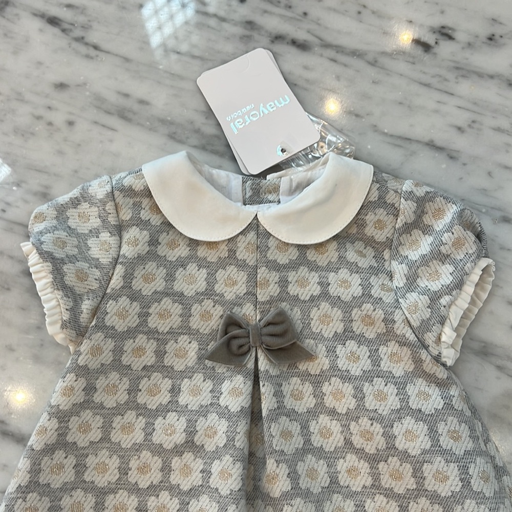 New Mayoral Baby Girls Daisy Jacquard Grey and Gold Metallic Party Holiday Dress - Picture 2 of 6